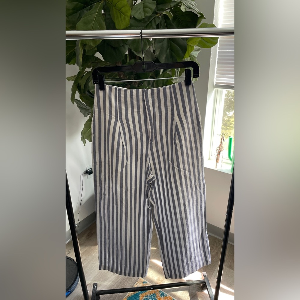 Zara Women's Blue and White Striped Chinos